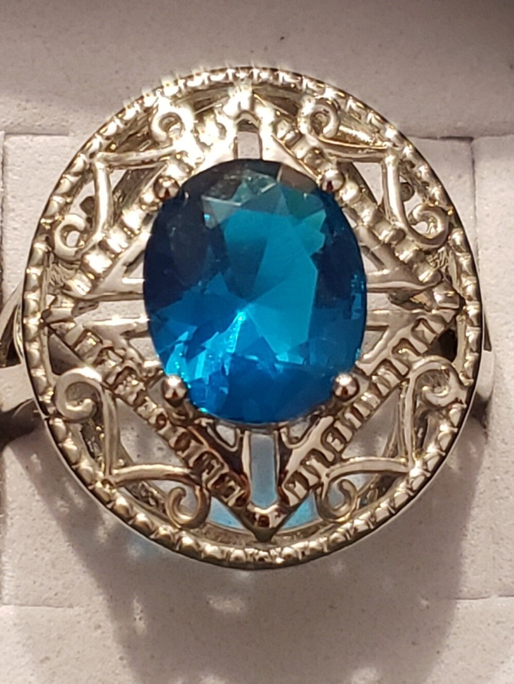 NEW SZ 8 STERLING Silver Stamped Ring, Vintage Art Deco Style, Filigree Setting